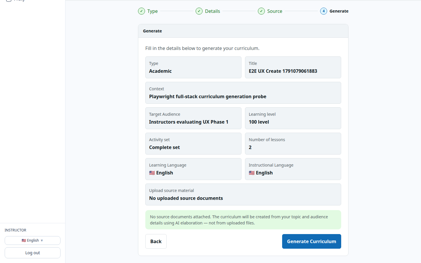 Create wizard, step 4: review everything, then generate