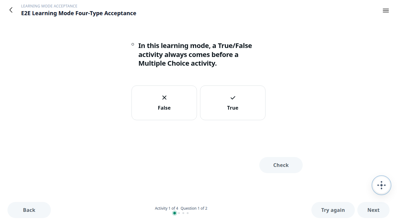 A practice activity with check-and-advance flow