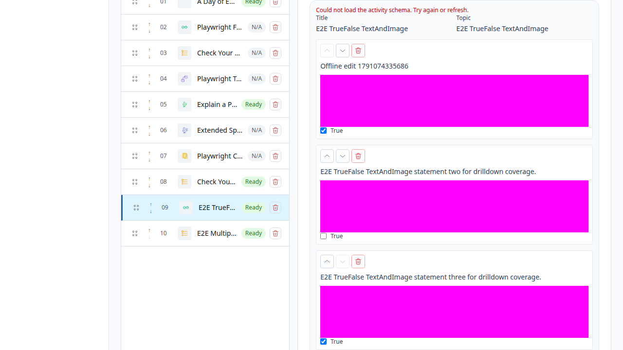Activity list and editor: edit tasks inline, auto-save, media status badges
